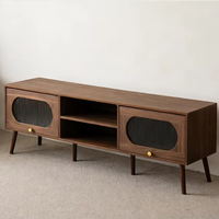 Meja TV Kayu Modern Desain Baru untuk Ruang Tamu, Warna Walnut Coklat Tua, Dijual