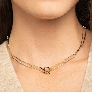 New Fashion Stainless Steel Gold Plated Women Paper Clip Chain <strong>Necklace</strong> with <strong>T</strong> <strong>Bar</strong> Clasp - Product Image 5