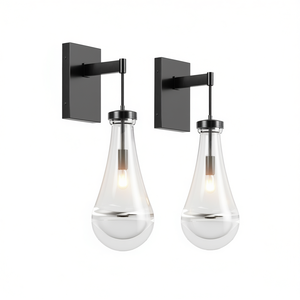Apliques de pared modernos de cristal con diseño de gota de lluvia, juego de dos de hierro negro, iluminación LED regulable para baño - Product Image 1
