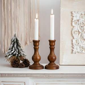 Candlestick kayu untuk set kandil 2 potong, kandil kerucut kayu untuk meja makan keluarga perapian pintu masuk deco - Product Image 4