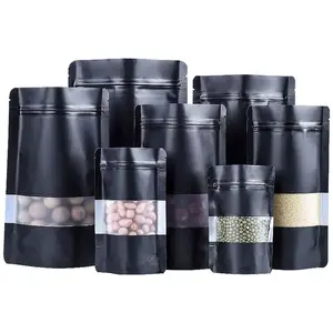 In Stock Plain Matte Black Window Aluminum Foil Stand Up Doy Pack Coffee Bean 500G Pouch