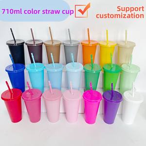 Nouvelle tasse à paille arc-en-ciel tendance et écologique en PP, grande capacité 710 ml, personnalisable avec logo, type paille - Product Image 2