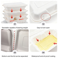 Boîte à hamburger rectangulaire en bagasse biodégradable pour plats à emporter, 450 ml