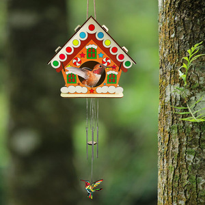 En stock: Colgante de pájaro, campana de viento, casa para pájaros, nido para pájaros, habitación para pájaros, artesanía de madera, decoración de jardín estilo rústico americano. - Product Image 4