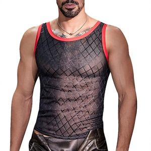 Ready to Ship Breathable 100% Cotton Sleeveless Mesh Singlets for Men Transparent <b>Fishnet</b> Vest - Product Image 2