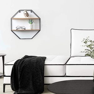Étagère murale octogonale en fer et bois <span class=keywords><strong>40x40</strong></span> cm flottante avec 2 étagères - Product Image 4