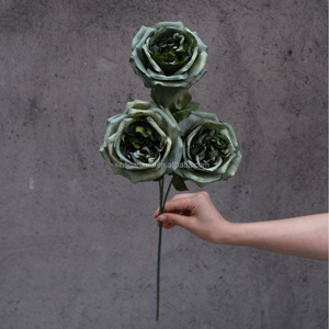 Fleurs artificielles en soie vert sauge, rose, pivoine et <span class=keywords><strong>orchidée</strong></span> pour mariage en gros, fleurs artificielles en soie vert forêt pour bouquet et arrangement floral - Product Image 2