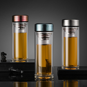 Double Walled Glass Cup High Borosilicate Pure Titanium Lid Tea Water Separation Business Use - Product Image 3