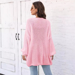 Promociones Calientes Otoño Cárdigan Holgado de Mujer Coreano de Poliéster con Diseño de Ciervo de Peluche, <span class=keywords><strong>Tejido</strong></span>, Manga Regular, Cuello en V y Flores de Ganchillo - Product Image 3