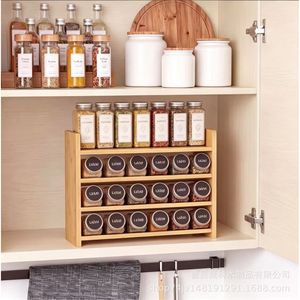Étagère à épices en bois massif à 4 niveaux, murale, pour ranger les épices et autres articles de cuisine - Product Image 2