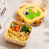 Boîte à lunch en plastique pour enfants avec un design mignon de dinosaure et d'éléphant, récipient alimentaire micro-ondable avec cuillère pour filles et garçons