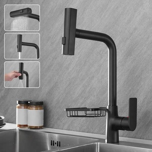 New Single Hole Black Tri-flow Kitchen Mixer Tap With Pull <b>Down</b> Sprayer Swivel Flexible Pull Out Waterfall Kitchen AT9308B-DX Ki - Product Image 4