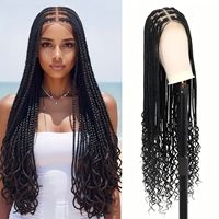 Perruque de cheveux au crochet transfrontalier tresse à trois brins queue de fleur tresse tressée extensions de cheveux bouclés dreadlock casquette moyenne pleine dentelle