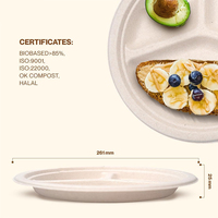 Assiettes biodégradables et écologiques à 3 compartiments de 9 pouces, best-sellers pour les restaurants à emporter et les fast-foods