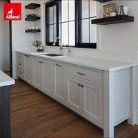 Armoires de cuisine Alland American Luxury en forme de L, blanc mat pur, panneaux encastrés, certifiées E0, style Shaker, avec évier intégré