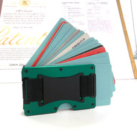 Dompet pria pemblokir Rfid, dengan tali uang tunai, dompet gaya L, pemegang kartu kredit aluminium Aloi