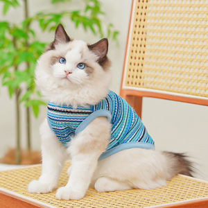 Gilet rayé pour chat et chien, tenue printemps-été, respirant, lavable en machine, chemise pull, vêtements et accessoires pour animaux de petite à grande taille - Product Image 3