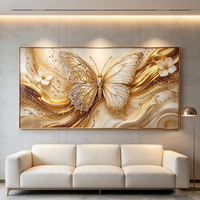 Décoration Murale Horizontale 3D Papillon Doré Grand Art Mural Tendance pour Hôtel, Bureau, Salon – Peinture HD en Porcelaine Cristalline – Vente en Gros