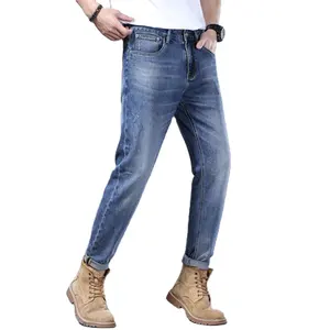 Celana Jeans Pria Ukuran Kasar Ramah Lingkungan Celana Olahraga Klasik Celana Skinny Stretch Logo Kustom Jeans