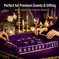 Mahjong américain 160 tuiles en acrylique gravé or massif 4 couches, violet royal, personnalisable, MOQ 50 ensembles, OEM, pour cadeaux haut de gamme