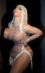 Jupe en maille à paillettes et perles, jupe fendue sexy pour femmes, <span class=keywords><strong>robe</strong></span> moulante pour soirée d'anniversaire, soirée de <span class=keywords><strong>bal</strong></span>, tenue de danseuse de boîte de nuit, tenue de scène - Product Image 6