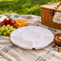 Plateau de service divisé en 5 compartiments en mélamine blanche, forme de fleur, plateau à fruits et à en-cas, assiette incassable pour les fêtes et la maison