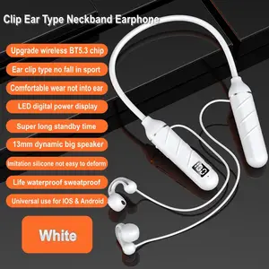 TF 슬롯 Type-C LED 스테레오 넥밴드 게임용 헤드폰이있는 귀 스포츠 무선 이어폰 패션 클립