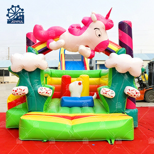 Castillo Inflable Colorido con Diseño de Unicornio |   Casa Inflable con Tobogán para Niños, para Parques de Diversiones - Product Image 3