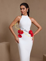 Robe de soirée élégante Ocstrade, design floral 3D, robe moulante blanche, dos ouvert, col halter, sans manches