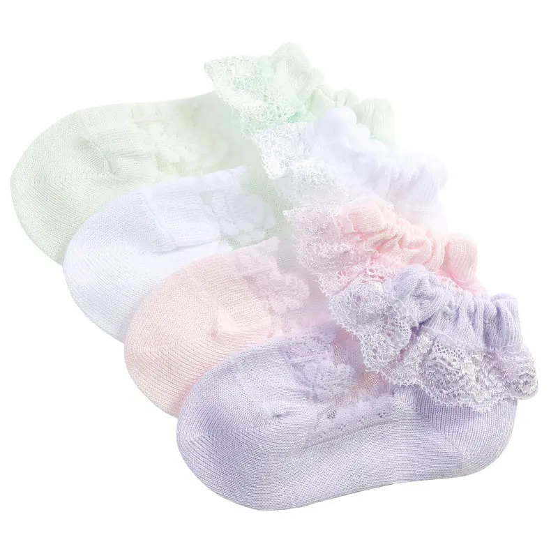 Chaussettes d'été en dentelle pour bébé fille, en coton peigné fin de couleur pure