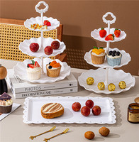 Présentoir à fruits et bonbons en plastique blanc européen à 3 niveaux, support multi-étages pour gâteaux, snacks et desserts pour mariage, hôtel, table basse