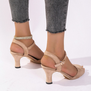 Fashion European Solid Color One Strap Sandals For Women Open Toe <b>Block</b> Heel Large Size Dating Party Footwear - Product Image 5