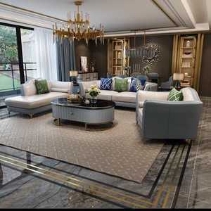 Sofá de cuero genuino moderno de lujo americano, conjunto de sala de estar de madera maciza cómoda para uso doméstico o hotelero - Product Image 4