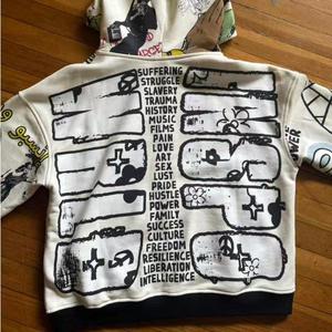 Sweat-shirt à capuche zippé pour homme en coton 100% tricoté, effet délavé, inspiré du design graffiti urbain, personnalisable, fabrication chinoise - Product Image 2