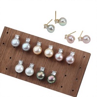 Boucles d'oreilles classiques en perles de la Princesse Diana, perles d'eau douce naturelles, aiguille en argent 925, diamants incrustés, multicolores, 7-8 mm