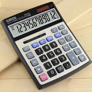 Kalkulator ukuran besar 12 digit daya ganda kalkulator elektronik kantor kualitas baik dengan Panel logam