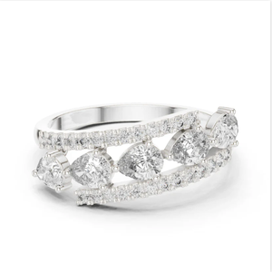 Pear Cut Diamond Fashion <b>Ring</b> In <b>14K</b> White <b>Gold</b> With Elegant Bypass Shape For Statement Jewelry Pieces From India - Product Image 1