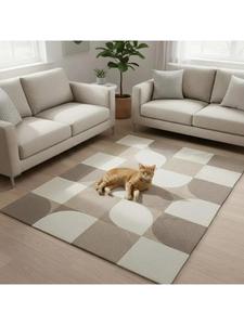 Tapis décoratif moderne en laine beige, tufté à la main, motif géométrique, pour salon, chambre, bureau, espaces hôteliers, vente en gros - Product Image 3