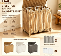 Grand panier à linge tissé de 190 L avec couvercle, panier en osier à 3 sections avec doublure amovible pour salle de bain, chambre à coucher, organisateur de vêtements