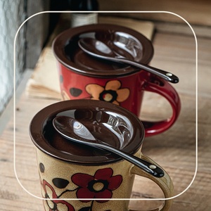 Taza de Té de Cerámica con Flores Pintadas a Mano, Estilo Vintage, para el Hogar, Leche, Café, Desayuno, Avena, Fruta, Postre, Decorativa - Product Image 4