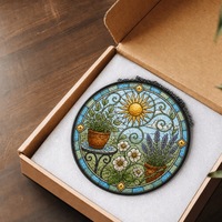 Attrape-soleil en verre teinté à suspendre, décoration florale pour terrasse et jardin, attrape-soleil artistique en verre bleu sauge et terre cuite