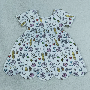 Robes mi-longues à manches courtes pour bébés filles, motif fleurs de pomme, pour la rentrée scolaire, avec bordure festonnée - Product Image 3