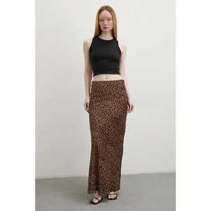 Falda Larga Maxi de Cintura Alta con Estampado de Leopardo para Mujer, Satén, Viscosa, Poliéster, Suave - Product Image 5