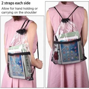 Sac à dos de sport en PVC transparent avec cordon de serrage, logo personnalisé imprimé, poche en maille imperméable et fermeture éclair – Vente en gros à prix réduit - Product Image 6