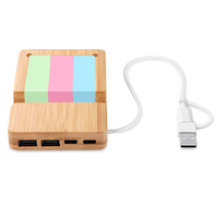 Dispositivos de Carga USB Tipo-C de Bambú Ecológicos, Hub USB Multifunción con Notas Adhesivas y Soporte para Teléfono, Artículos Promocionales