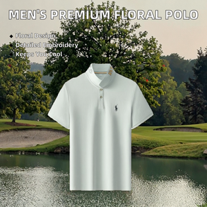 Camisetas de Golf de Manga Corta para Hombre, de Alta Calidad, Transpirables, de Algodón Tejido, con Bordado Floral Vintage, Estilo Polo con Botones - Product Image 2