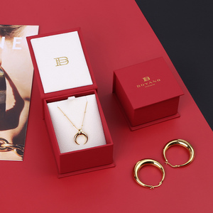 Boyang Custom Logo Printed Red Flip Paper Jewelry <b>Earring</b> Necklace Packaging <b>Box</b> - Product Image 4