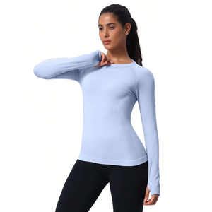 Women's Lightweight Breathable Seamless Gym Athletic Shirts <b>Long</b> Sleeve Workout <b>Tops</b> with Quick Dry & Print Yoga Design - Product Image 4