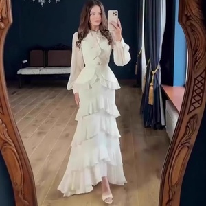 Vestido de Verano X-26 para Mujer, Estilo Medio Oriente, Corte Entallado, Elegante, Largo hasta el Tobillo, con Dobladillo Evase, de Poliéster Suave y Transpirable, Mangas Largas - Product Image 1