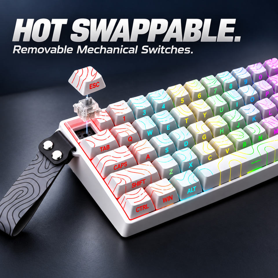 68 Key Wired Mechanical Gaming Keyboard with RGB Double Shot PBT Side ...